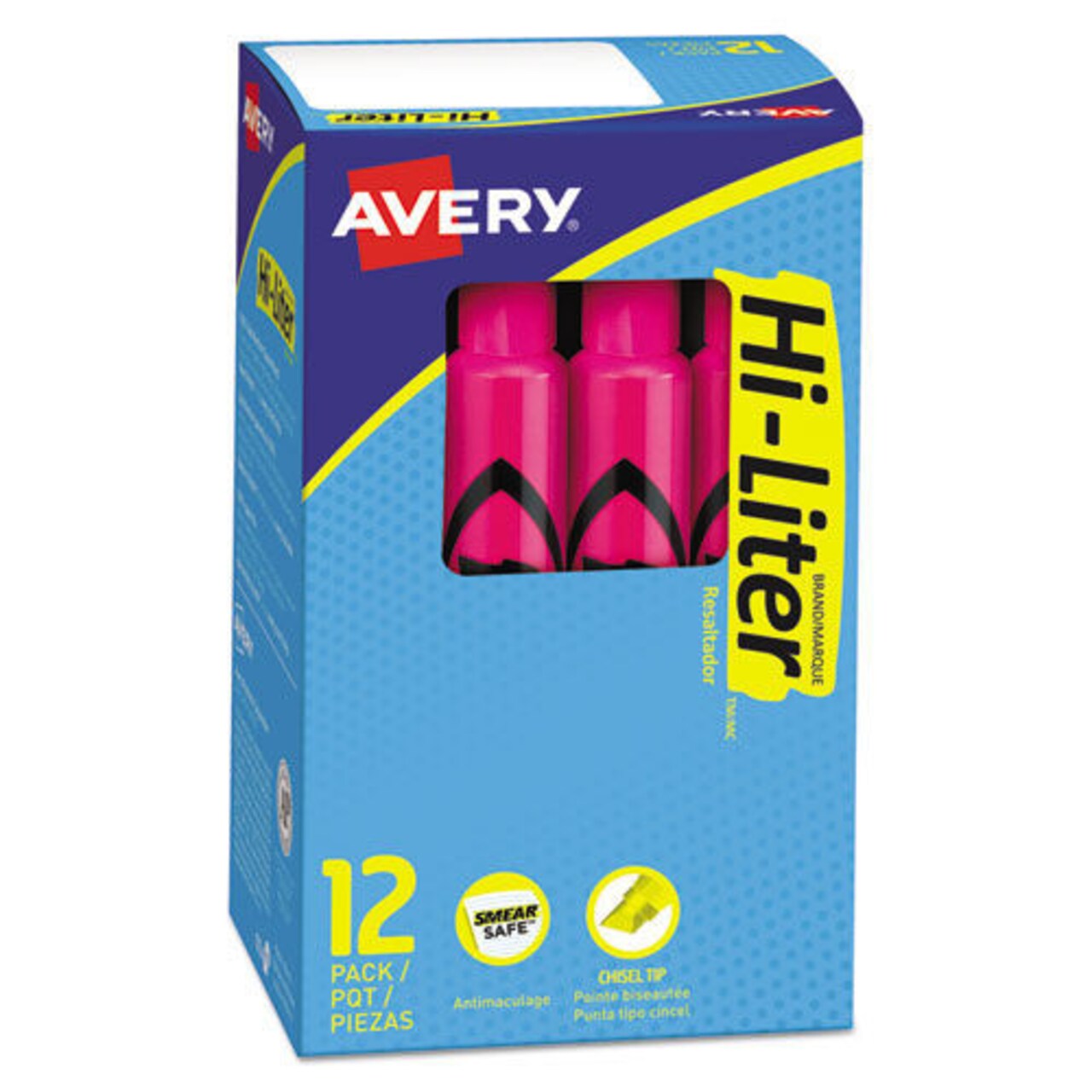 Avery HI-LITER Desk-Style Chisel Tip Highlighters - Fluorescent Pink Ink/Black Barrel (1-Dozen)